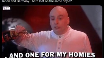 Meme Doctor Evil berbelasungkawa untuk Jerman dan Jepang. Foto: X.com