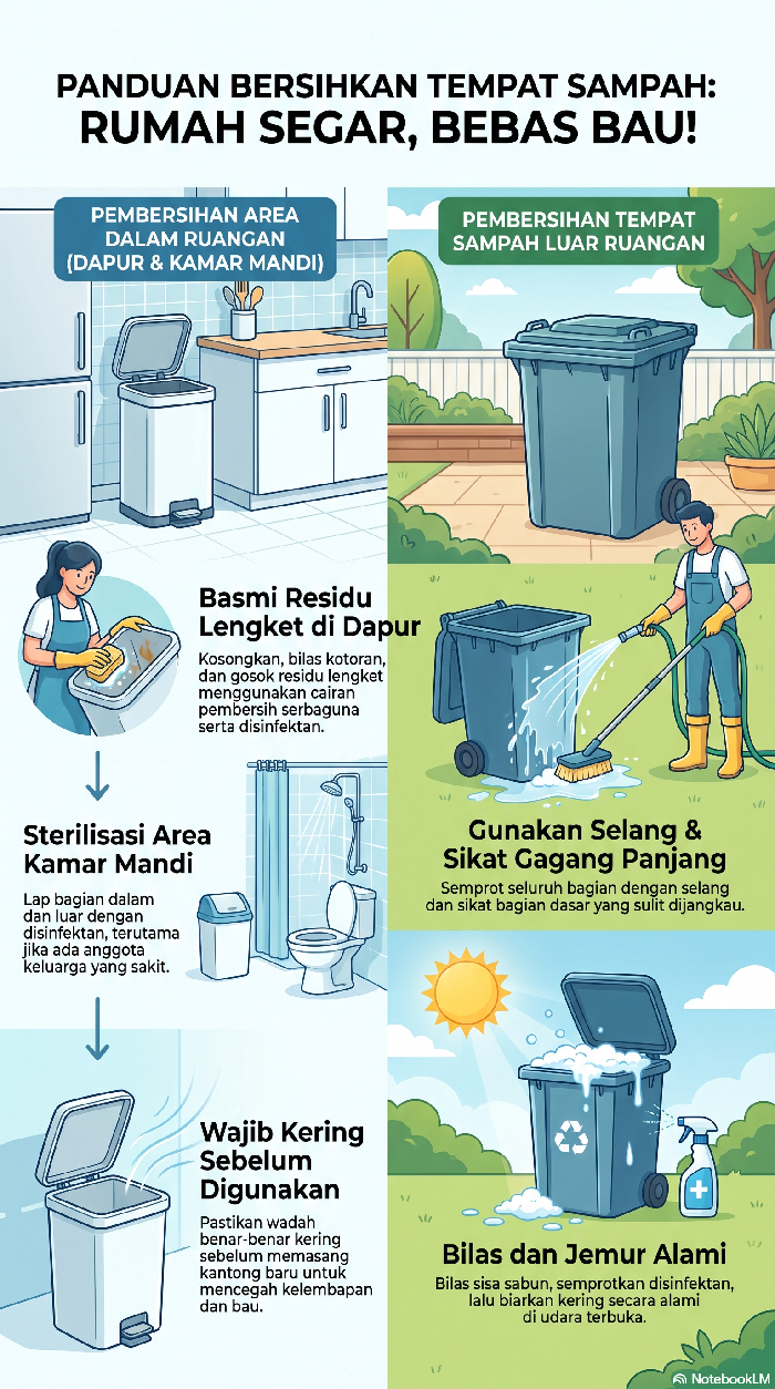 Cara bersihkan tempat sampah.