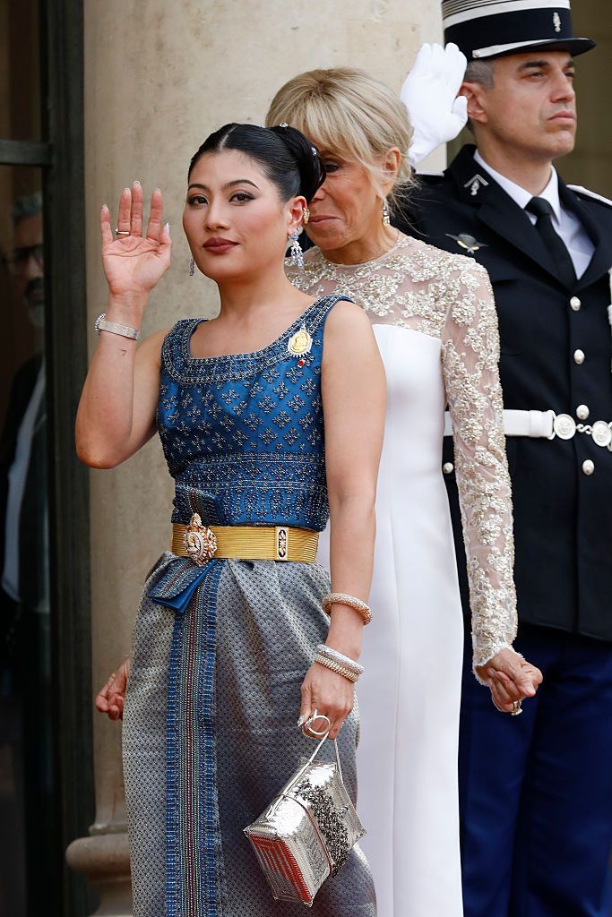 PARIS, FRANCE - JUNE 29: Princess Sirivannavari of Thailand on the steps of The Elysee Presidential Palace ahead of a working dinner as part of the Thai King's State visit to France on June 29, 2026 in Paris, France. French President Emmanuel Macron is hosting the King and Queen of Thailand, Their Majesties Maha Vajiralongkorn (Rama X) and Suthida Bajrasudhabimalalakshana, for a state visit in Paris. (Photo by Antoine Gyori - Corbis/Corbis via Getty Images)