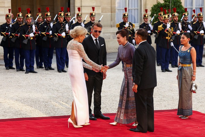 PARIS, FRANCE - JUNE 29: Princess Sirivannavari of Thailand on the steps of The Elysee Presidential Palace ahead of a working dinner as part of the Thai Kings State visit to France on June 29, 2026 in Paris, France. French President Emmanuel Macron is hosting the King and Queen of Thailand, Their Majesties Maha Vajiralongkorn (Rama X) and Suthida Bajrasudhabimalalakshana, for a state visit in Paris. (Photo by Antoine Gyori - Corbis/Corbis via Getty Images)