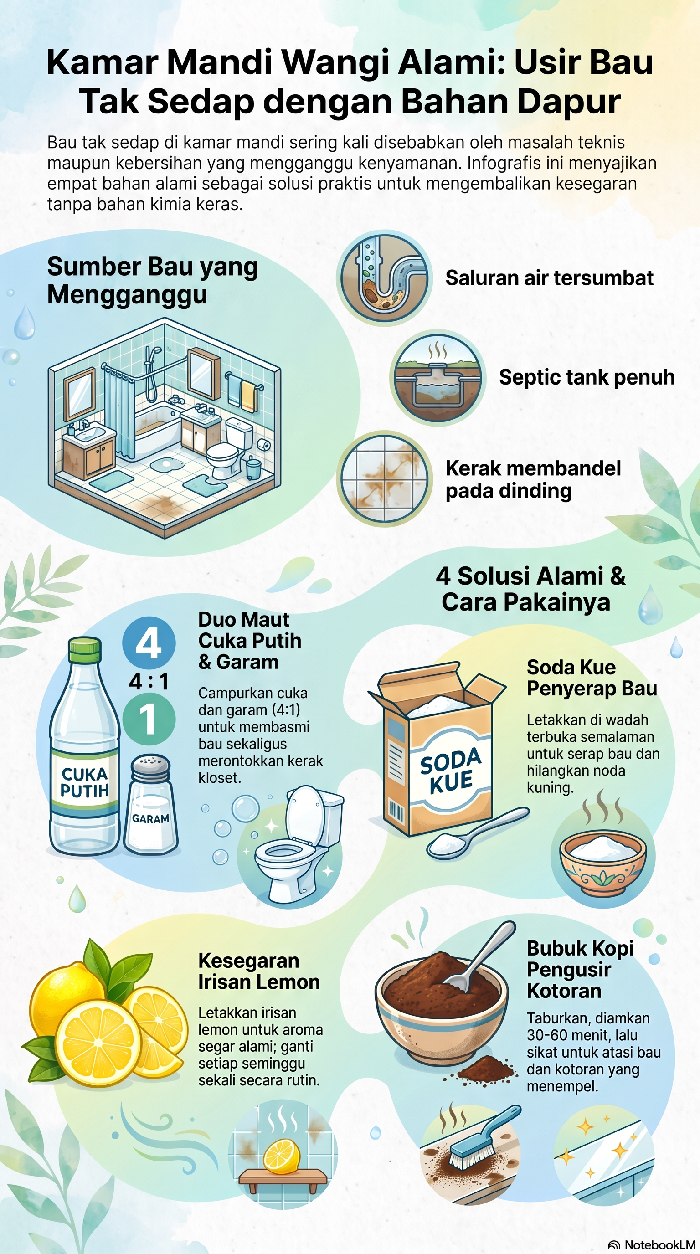Infografis cara hilangkan bau tak sedap di kamar mandi