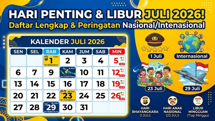 Kalender Juli 2026. Hari Penting dan Tanggal Libur.