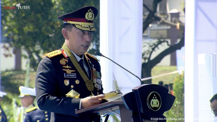 Kapolri Jenderal Listyo Sigit Prabowo dalam peringatan Hari Bhayangkara ke-80. (dok. YouTube Setpres)