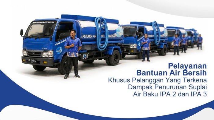 PDAM Makassar mengerahkan truk tangki untuk memaksimalkan distribusi air bersih ke pelanggan yang terdampak.