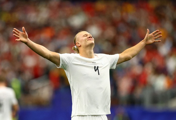 Soccer Football - FIFA World Cup 2026 - Round of 32 - Ivory Coast v Norway - Dallas Stadium, Arlington, Texas, U.S. - June 30, 2026 Norways Erling Haaland celebrates scoring their second goal REUTERS/Hannah Mckay     TPX IMAGES OF THE DAY