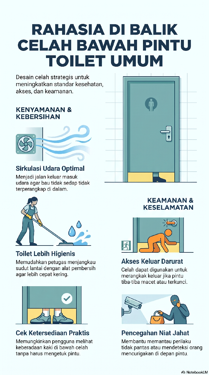 Fungsi celah di bawah bilik toilet umum.