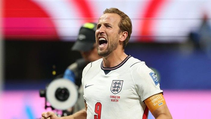 Soccer Football - FIFA World Cup 2026 - Round of 32 - England v DR Congo - Atlanta Stadium, Atlanta, Georgia, U.S. - July 1, 2026 Englands Harry Kane celebrates after the match as England qualify for the Round of 16 stage of the World Cup REUTERS/Paul Childs