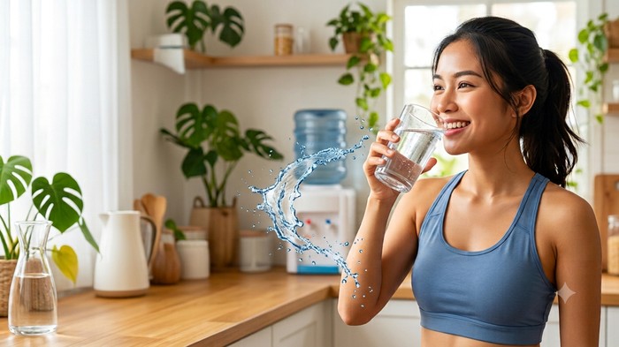 Ilustrasi minum air cukup. Tips kesehatan minum air untuk menghidrasi tubuh.