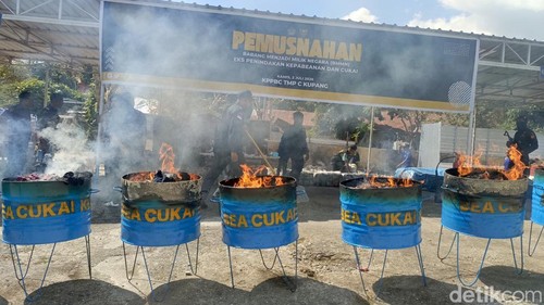 Kantor Pengawasan dan Pelayanan Bea dan Cukai (KPPBC) Kupang memusnahkan barang ilegal senilai Rp 1,5 miliar, Kamis (2/7/2026). (Foto: Simon Selly/detikBali)