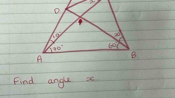 Gambar geometri ini meminta besar sudut x dari beberapa sudut yang sudah diketahui. Kunci: x = 20°. Foto: Boredpanda