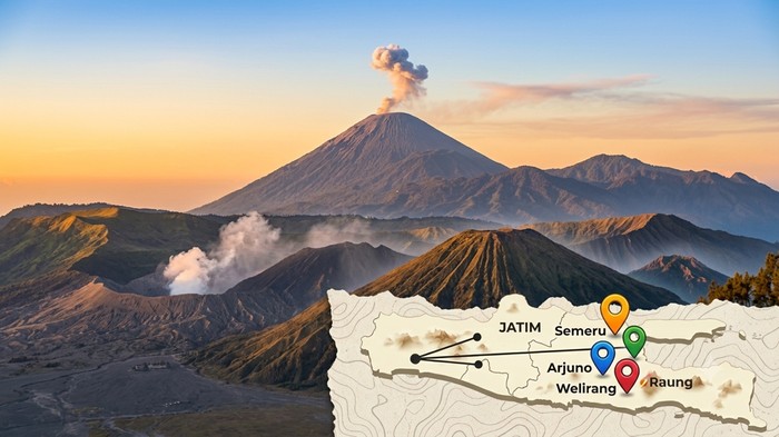 Ilustrasi 7 Summits Jawa. (Foto peta gunung hanya ilustrasi AI).