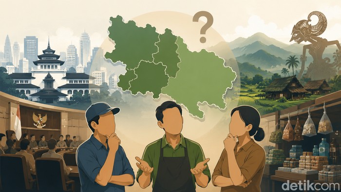 Ilustrasi para pedagang soal wacana Jawa Barat diganti jadi Sunda.