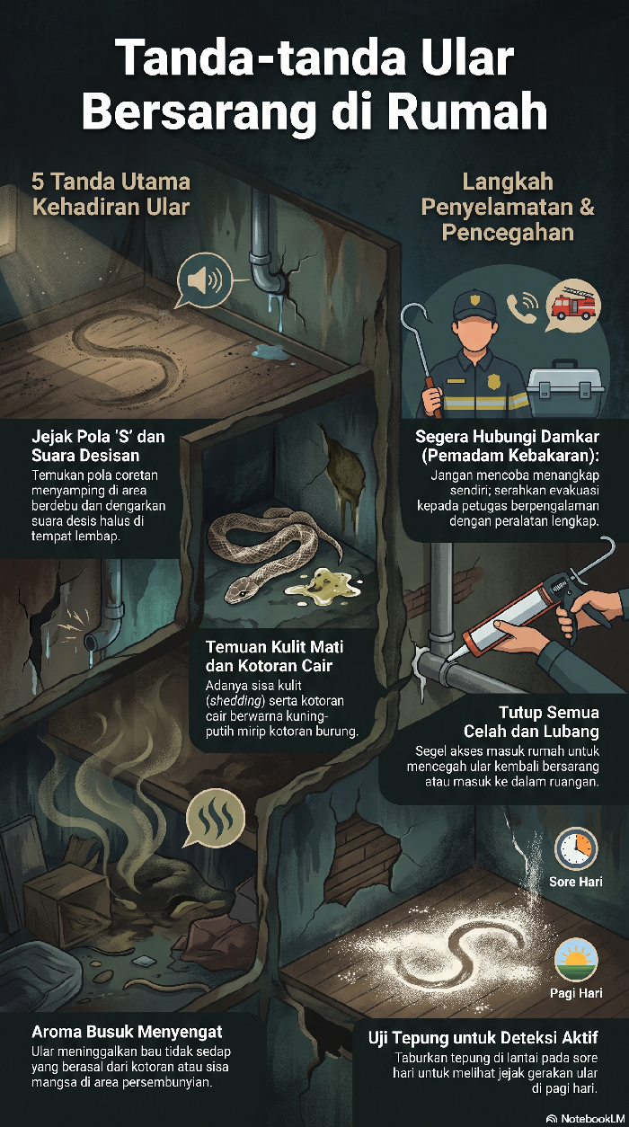Infografis tanda ada sarang ular di rumah