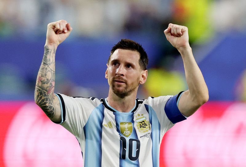 Soccer Football - FIFA World Cup 2026 - Round of 32 - Argentina v Cape Verde - Miami Stadium, Miami Gardens, Florida, U.S. - July 3, 2026 Argentina's Lionel Messi celebrates after the match as Argentina qualify for the Round of 16 stage of the World Cup REUTERS/Paul Childs