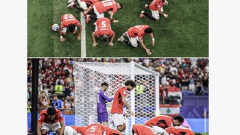 Para pemain Mesir sujud syukur atas kemenangan mereka. Foto: X.com
