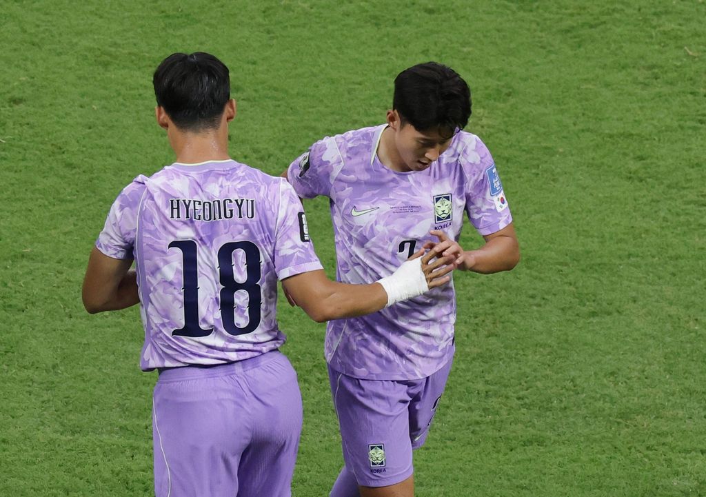 SOCCER-WORLDCUP-MEX-KOR/ Oh Hyeon-gyu dari Korea Selatan masuk sebagai pemain pengganti untuk menggantikan Son Heung-min dari Korea Selatan saat pertandingan Meksiko vs Korea Selatan - Estadio Guadalajara, Guadalajara, Meksiko - 18 Juni 2026. REUTERS/Amanda Perobelli