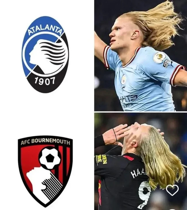 Bukti rambut Haaland memang badai banget. Nggak cuma mirip logo produk rambut terkenal, juga mirip logo klub sepak bolla Atlanta dan Bournemouth loh.. Foto: Instagram