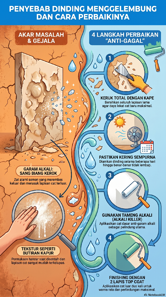 Infografis penyebab dan cara mengatasi cat menggelembung