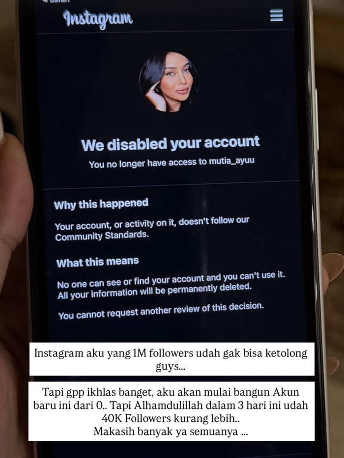 Akun Instagram Mutia Ayu diretas