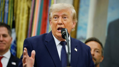 U.S. President Donald Trump speaks during an event to mark the launch of Trump Accounts in the Oval Office at the White House in Washington, D.C., U.S., July 6, 2026. REUTERS/Evan Vucci