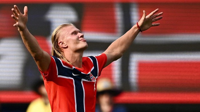 Soccer Football - FIFA World Cup 2026 - Round of 16 - Brazil v Norway - New York New Jersey Stadium, East Rutherford, New Jersey, U.S. - July 5, 2026 Norways Erling Haaland celebrates scoring their second goal REUTERS/Dylan Martinez     TPX IMAGES OF THE DAY