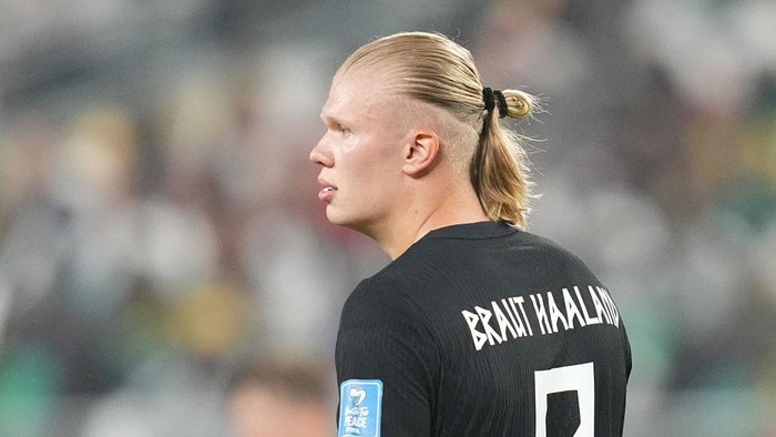 Erling Haaland di pertandingan Grup I Kualifikasi Piala Dunia FIFA 2026 antara Norwegia dan Senegal di Stadion MetLife, New Jersey, AS, pada 22 Juni 2026.