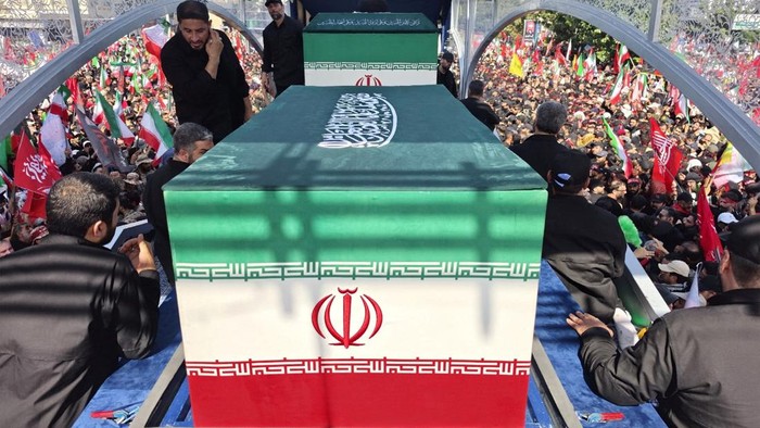 A vehicle carrying coffins of Irans late Supreme Leader Ayatollah Ali Khamenei and his family members, makes its way as people attend a funeral procession for Khamenei, who was killed on February 28 in Israeli and U.S. airstrikes, in Tehran, Iran July 6, 2026. Office of the Iranian Supreme Leader/Handout via REUTERS ATTENTION EDITORS - THIS PICTURE WAS PROVIDED BY A THIRD PARTY. ISRAEL OUT. NO COMMERCIAL OR EDITORIAL SALES IN ISRAEL. NO ACCESS FOR ISRAELI MEDIA. NO USE BBC PERSIAN. NO USE VOA PERSIAN. NO USE MANOTO. NO USE IRAN INTERNATIONAL. NO USE RADIO FARDA. DIGITAL: NO USE BBC PERSIAN. NO USE VOA PERSIAN. NO USE MANOTO. NO USE IRAN INTERNATIONAL. NO USE RADIO FARDA