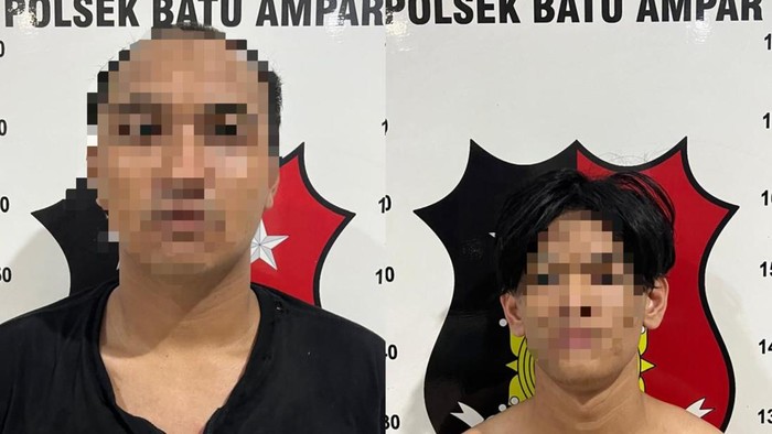 Dua pelaku penganiayaan dan pemerasan saat diamankan di Polsek Batu Ampar, Batam