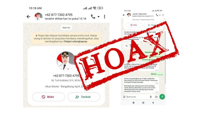 angkapan layar nomor penipu mengatasnamakan Wakil Bupati Kuningan