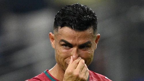 Soccer Football - FIFA World Cup 2026 - Round of 16 - Portugal v Spain - Dallas Stadium, Arlington, Texas, U.S. - July 6, 2026 Portugals Cristiano Ronaldo looks dejected after the match as Portugal are eliminated from the World Cup IMAGN IMAGES via Reuters/Jerome Miron