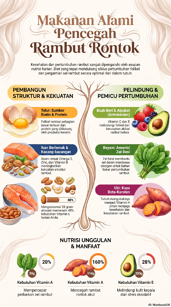Infografis makanan alami pencegah rambut rontok