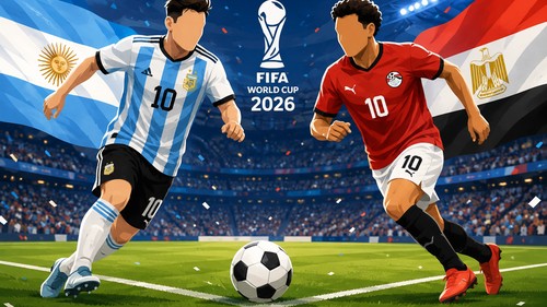 Laga Argentina vs Mesir di Piala Dunia 2026 (dibuat dengan AI)