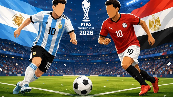 Laga Argentina vs Mesir di Piala Dunia 2026 (dibuat dengan AI)