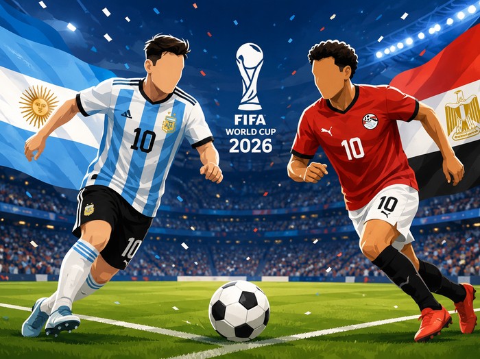 Laga Argentina vs Mesir di Piala Dunia 2026 (dibuat dengan AI)