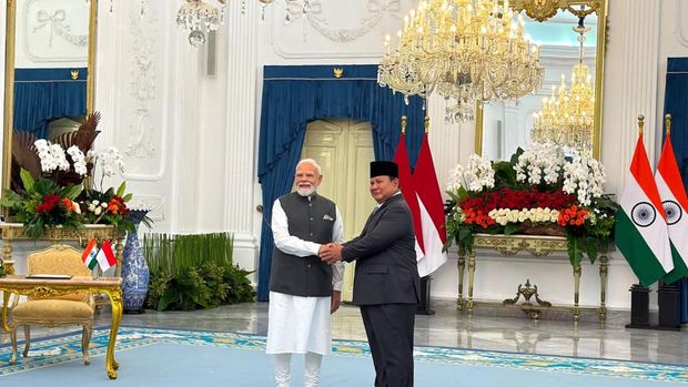 Presiden Prabowo Subianto menerima kunjungan kunjungan kenegaraan Perdana Menteri (PM) India Narendra Modi di Istana Merdeka, Selasa (7/7/2026).