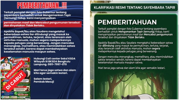 Tangkap layar pengumuman sayembara tapir dicabut