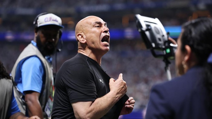 ATLANTA, GEORGIA - JULY 07: Hossam Hassan, Head Coach of Egypt, reacts after the 2-3 loss during the FIFA World Cup 2026 Round of 16 match between Argentina and Egypt at Atlanta Stadium on July 07, 2026 in Atlanta, Georgia. (Photo by Buda Mendes/Getty Images)