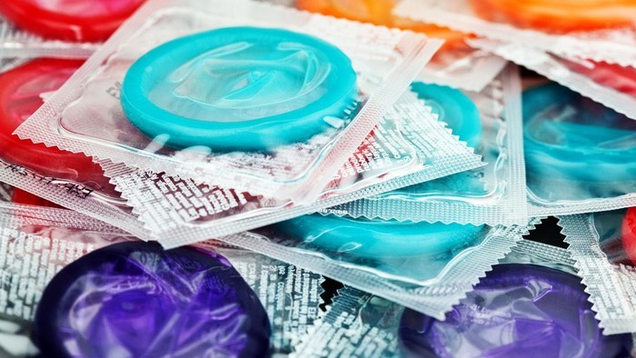 Collection of colorful condomsSelective focus; shallow DOF