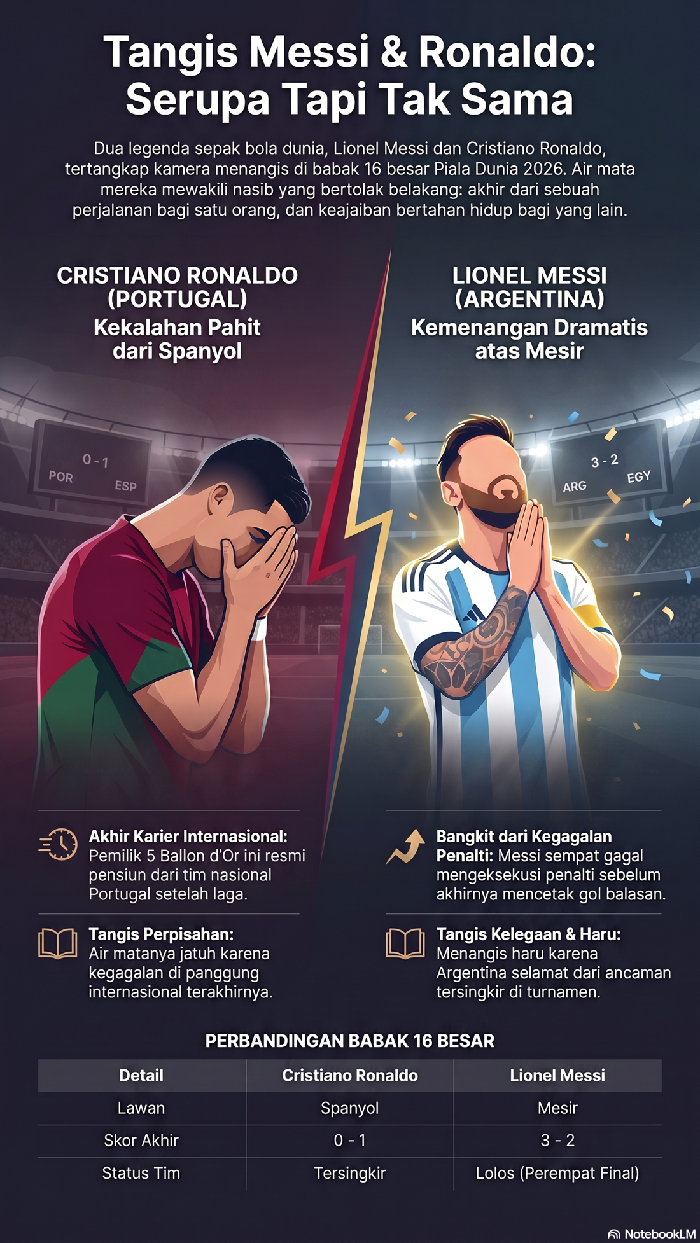 Infografis Drama 16 Besar: Air Mata Messi dan Ronaldo