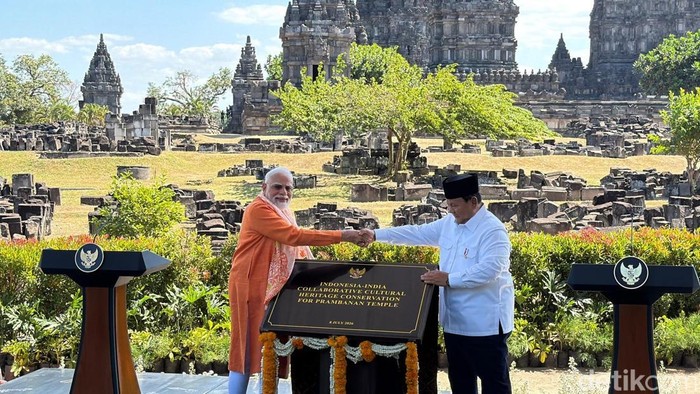 Presiden Prabowo Subianto dan Perdana Menteri India Narendra Modi resmi merealisasikan kerja sama proyek restorasi Candi Prambanan. (Eva/detikcom)