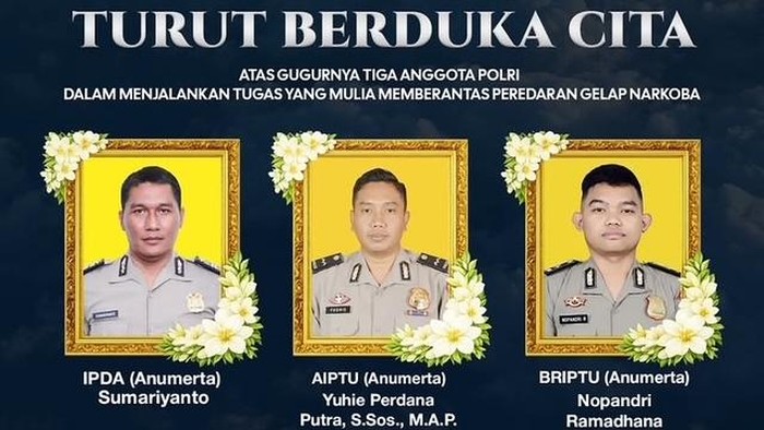 Kasus penyerangan menewaskan tiga anggota Polri saat operasi pemberantasan narkoba di Desa Tumbang Kalemei, Kabupaten Katingan. (Istimewa)