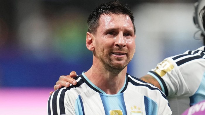 Lionel Andres Messi (Argentina)  with post game celebration during Round of 16 FIFA World Cup 2026, Argentina and Egypt, Atlanta Stadium, Atlanta, United States on July 07  2026. (Photo by Ulrik Pedersen/NurPhoto via Getty Images)