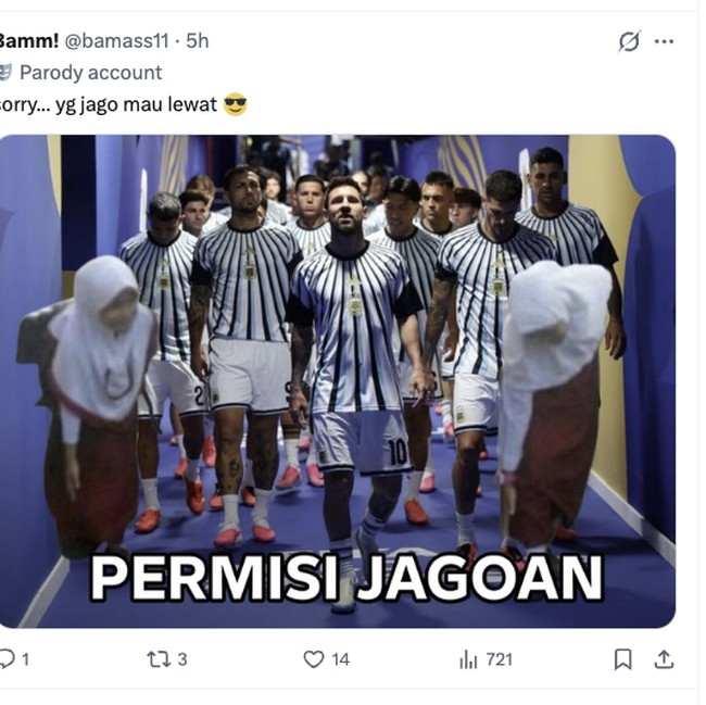 Meme Permisi Argentina Jagoan Mau Lewat, Fans Ronaldo Jangan Lihat
