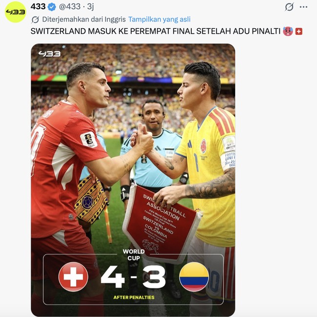 Swiss ke Perempatfinal Hadapi Argentina, Ini Peringatan Netizen