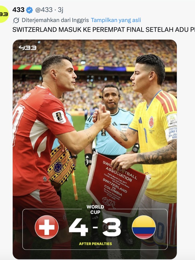 Swiss ke Perempatfinal Hadapi Argentina, Ini Peringatan Netizen