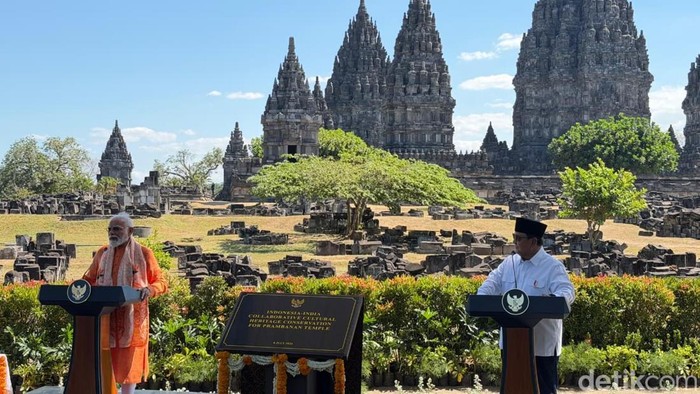Presiden RI Prabowo dan PM India Narendra Modi di Candi Prambanan (Eva Savitri/detikcom)