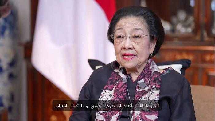 Tangkapan layar ucapan duka dari Megawati atas gugurnya Khamenei yang ditayangkan di Iran (dok. Istimewa)