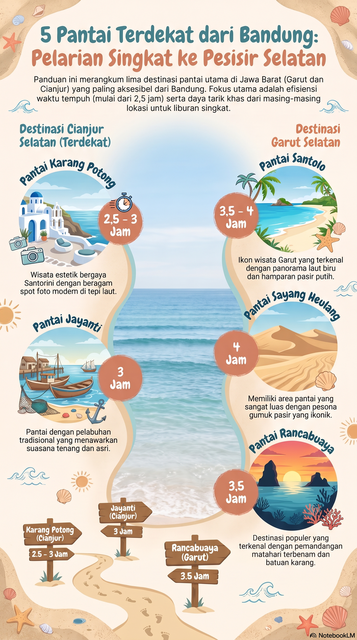 Infografis 5 pantai terdekat dari Bandung