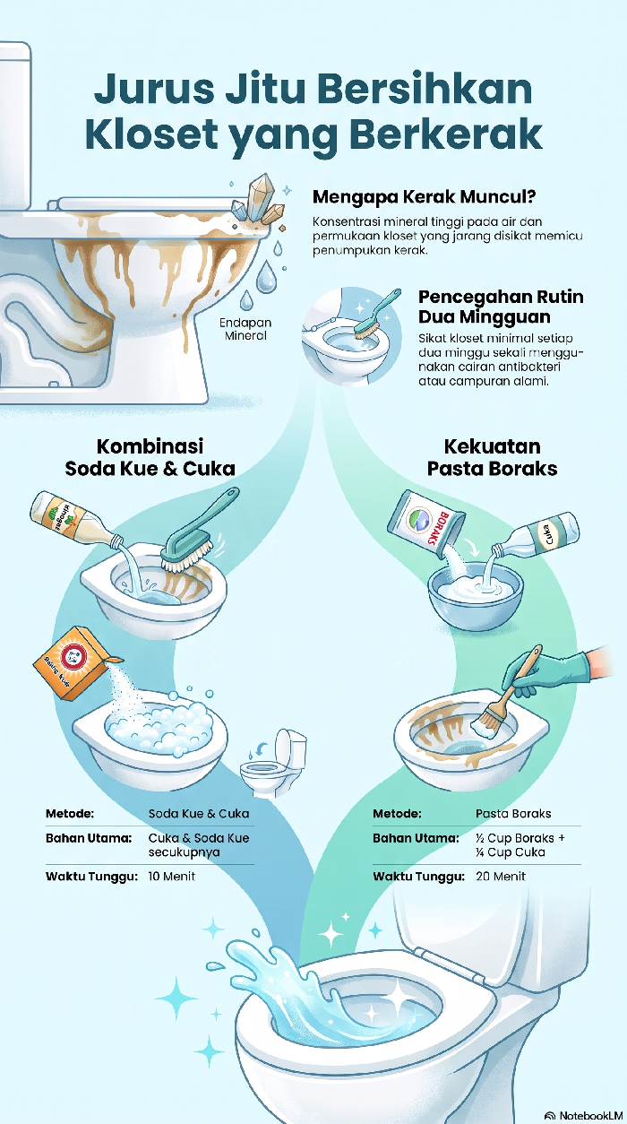 Cara bersihkan kloset berkerak.