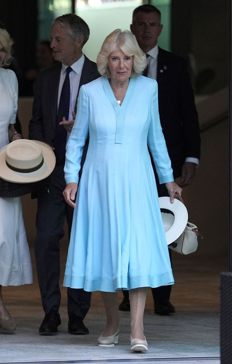 Tennis - Wimbledon - All England Lawn Tennis and Croquet Club, London, Britain - July 8, 2026 Britain's Queen Camilla in the Royal Box after the quarter final match between Ukraine's Marta Kostyuk and Italy's Jasmine Paolini REUTERS/Andrew Couldridge